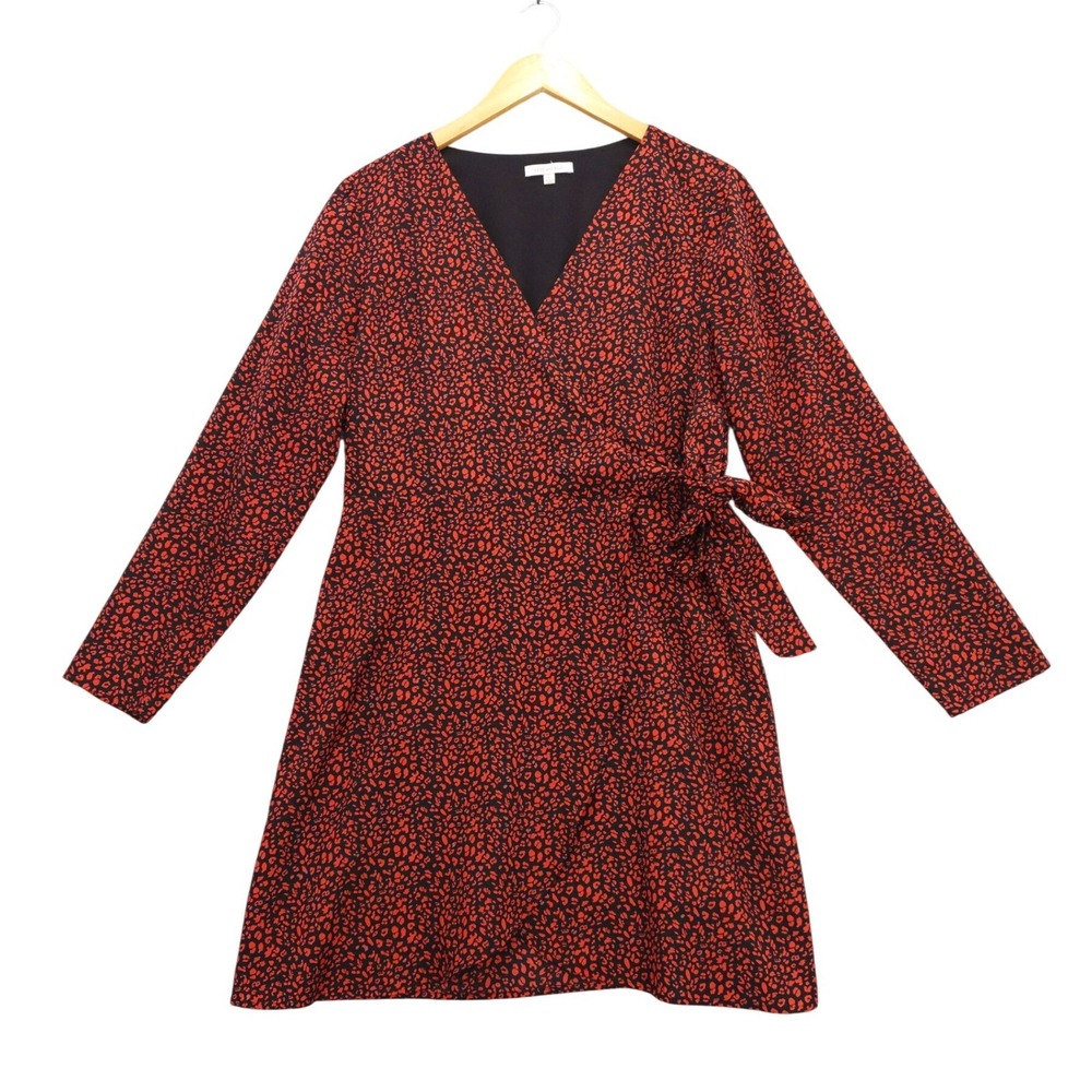 Skies Are Blue Red Black Animal Print Faux Wrap Mini Dress‎ Sz L